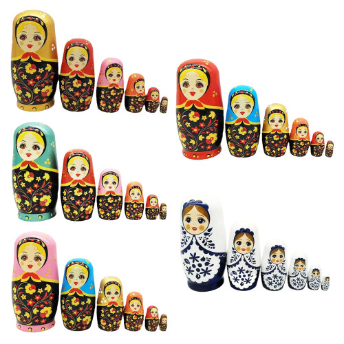 Traditional Russian Nesting Doll 6Layer Matryoshka Doll Educational Stacking Toy Pink 1