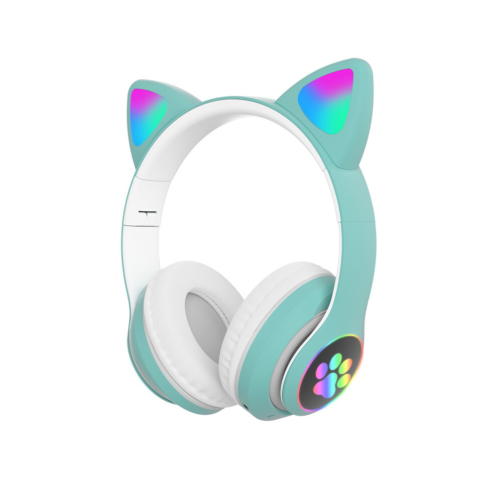 Kawaii Kids Wireless Headphones - Rncyn - Cat Ears - Stn-28 - Bluetooth 5.0 - Built-In Microphone Green 9486689670023