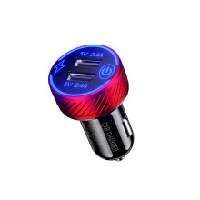Carregador USB para Carro - RNCYN - Carregamento Rápido - Porta USB Dupla - Tipo C - LED azul - Interruptor Tátil