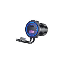 Carregador USB para Automóveis - RNCYN - QC3.0 Carregamento Rápido - Duas Portas USB - Luz Azul Incorporada - Compatibilidade 12-24V