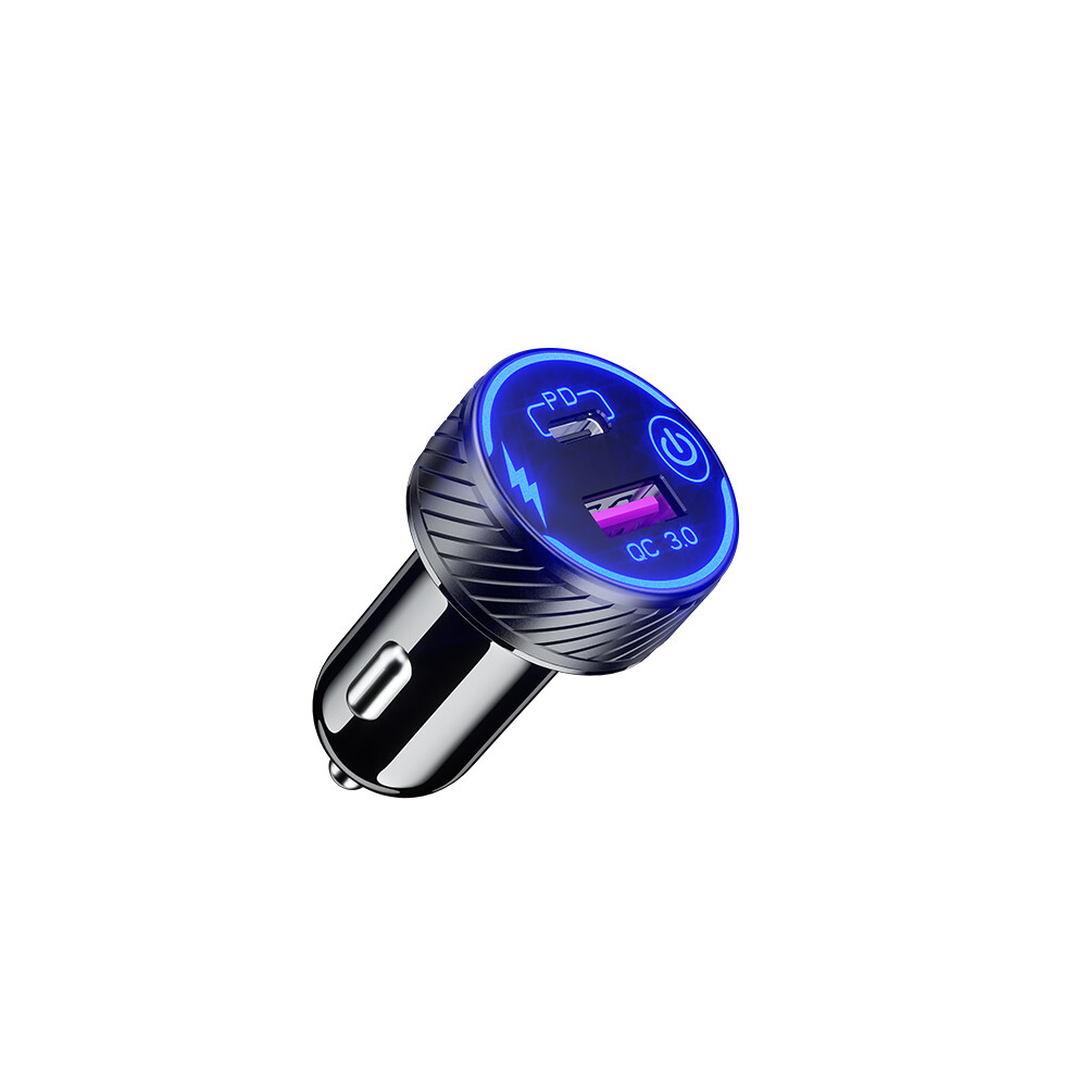 Dual Usb Car Charger - Rncyn - 36W Fast Charging - Dual Qc3.0 Port - Colorful Voltmeter - On-Off Switch 9486689764395