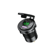 Carregador USB para Automóveis - RNCYN - 2 x QC3.0 e portas USB Tipo-C - Voltímetro incorporado - Interruptor On/Off