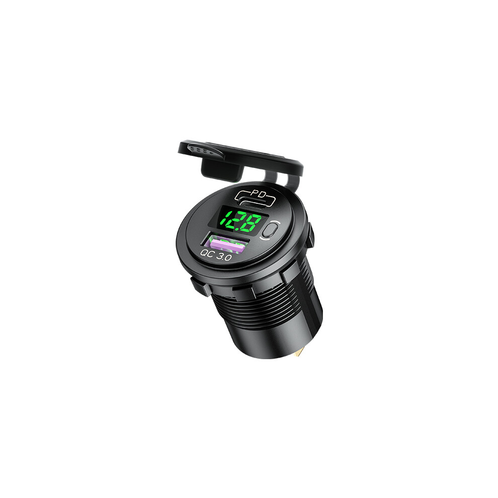 Usb Car Charger - Rncyn - 2 X Qc3.0 And Type-C Usb Ports - Built-In Voltmeter - On/Off Switch Black 9486689765576