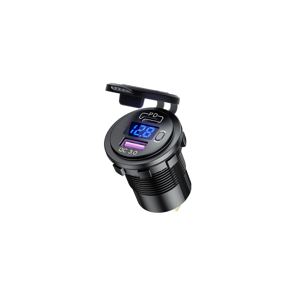 Waterproof Usb Car Charger - Rncyn - Dual Usb Qc3.0 And Type C Port - Color Led Display Black 9106058689066