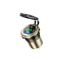 Carregador Rápido USB para Automóveis - RNCYN - Duas portas USB e Tipo-C - Ecrã LCD incorporado - QC 3.0 e carregamento rápido PD 45W
