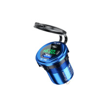 Carregador Rápido USB para Automóveis - RNCYN - Duas portas USB e Tipo-C - Ecrã LCD incorporado - QC 3.0 e carregamento rápido PD 45W
