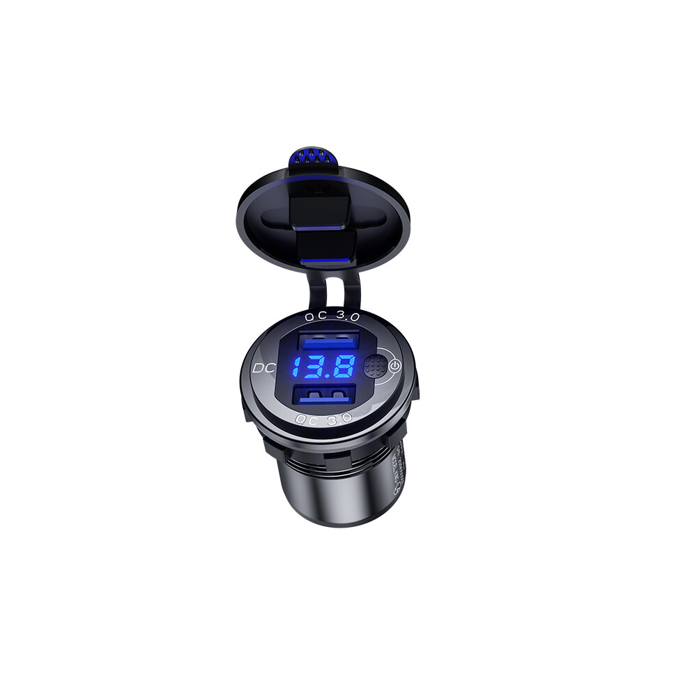 Dual Port Usb Car Charger - Rncyn - Quick Charge 3.0 - Built-In Voltmeter - Aviation Aluminum Material 7075 9486689766542