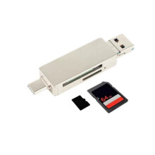 Memory Card Reader - RNCYN - 3 in 1 USB/Micro USB/USB C - Silver Grey - Zinc Alloy and ABS