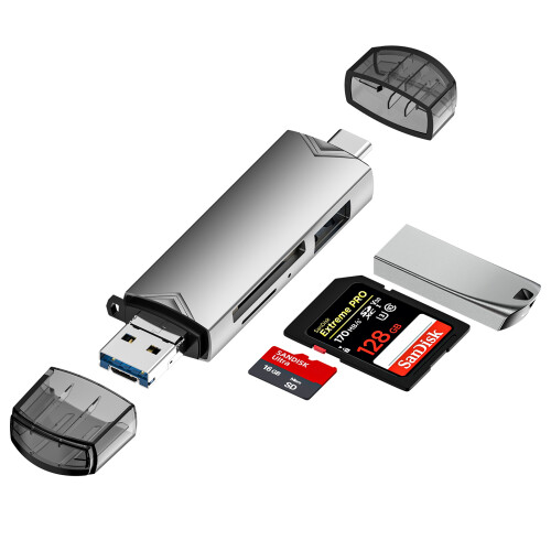 OTG Memory Card Reader - RNCYN - 6-in-1 Multifunction - USB A, USB-Micro, Type C - Aluminum Alloy
