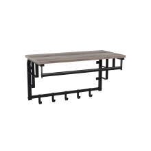 Wall-Mounted Coat Rack - Metal and Wood - Greige and Black - Industrial Design with Storage Shelf and 5 Hooks