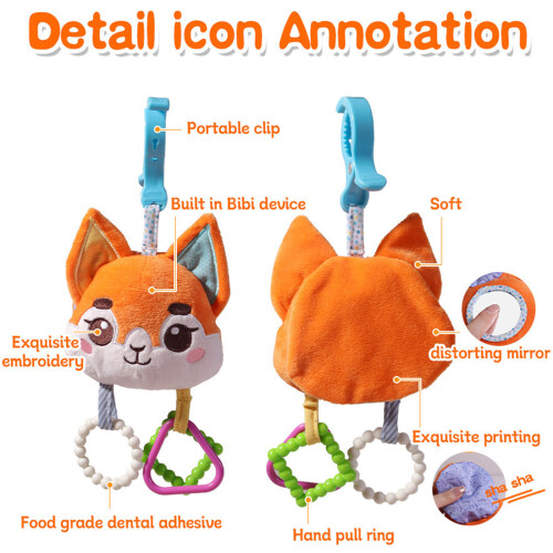 Visual Stimulation Plush Rattle Baby Crib Toy Mirror for Newborns Crib Stroller squirrel 1