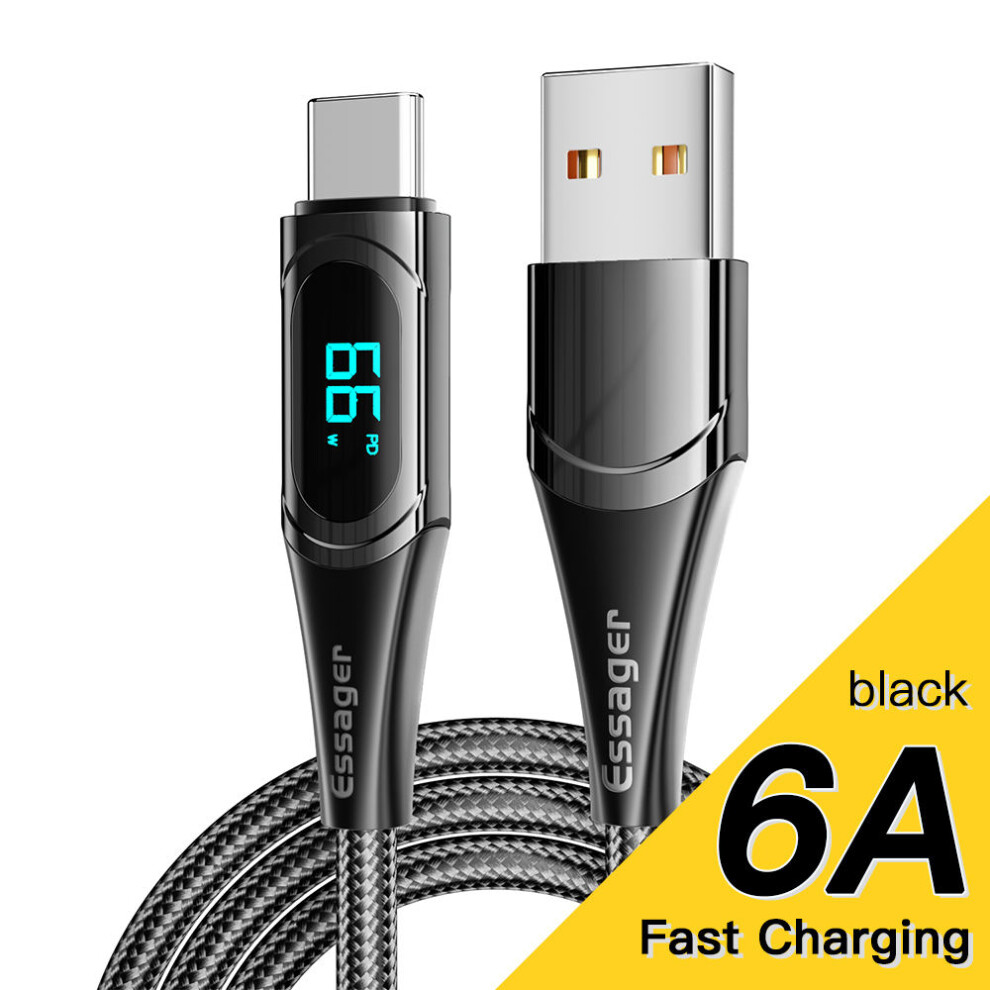 Usb C To Usb C Cable - Rncyn - Led Display - Pd Fast Charging - Type-C - 6A - 2M - Mobile Phone Black 9106058529447