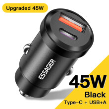 USB Type-C adaptér na nabíjačku auta - RNCYN - Rýchle nabíjanie 4.0 - PD 3.0 - SCP 5A - 45W - čierna - QC3.0