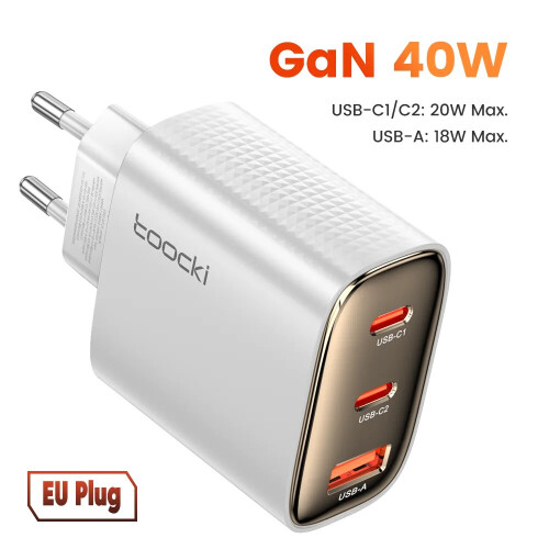 Γρήγορος φορτιστής USB TypeC RNCYN 40W Διπλή θύρα TypeC QC 4.0