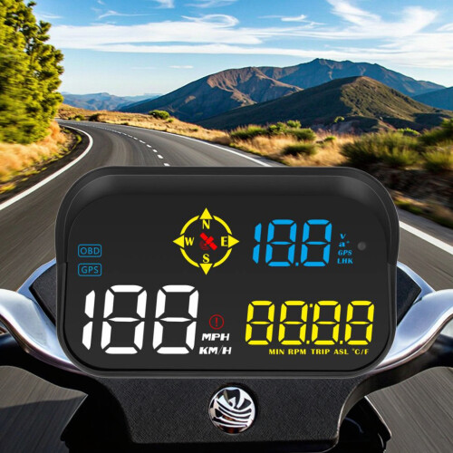 Head-Up Display do Carro - RNCYN - Ecrã LED de 4 polegadas - Facímetro GPS - Função de relógio incorporada