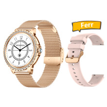 Montre intelligente femme - RNCYN - I58 - Diamant - 1.32 pouces - Bracelet en acier doré - Appel BT