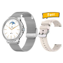 Montre intelligente femme - RNCYN - I58 - Diamant - 1.32 pouces - Appel BT - Bracelet en acier argent