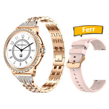 Montre intelligente femme - RNCYN - I58 - Diamant - 1.32 pouces - Appel BT - Bracelet acier doré