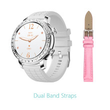 Montre intelligente pour femmes - RNCYN - Z95 Mini - Affichage 1.27 pouces - Deux bracelets - Cuir rose + silicone