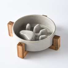 Keramische Slow Feed Bowl - Phoesky - 450 ml - 158x158x50 mm - Grijs - Kattenpootvorm