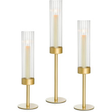 Gold Candle Holders Set of 3, Brass Taper Candle Holders for Candlesticks, Decor for Table Centerpiece, Wedding