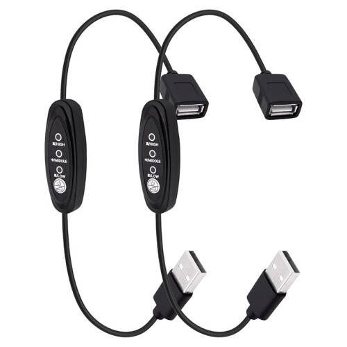 2pcs USB Cable with Inline , 3-Speed Adjustable Control for LED Strips, Fans, Motors