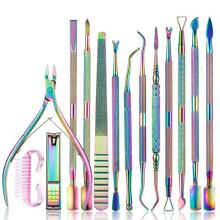 14 Pieces Rainbow Titanium Multi-Piece Manicure Tool Set, Nail Removal Steel Push Manicure Manicure Tool Set