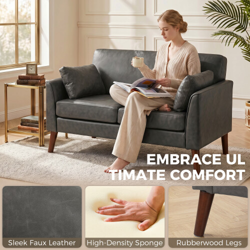 Homcom HOMCOM 2 Seater Sofa, 132 cm Modern Small Sofa with Solid Wood Legs, Grey 2