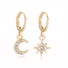 (Gold) Geometric Star Trendy And Moon Earrings Alloy Jewelry With For Women Rhinestones