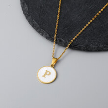 (StyleP) European Crossborder And American Ins Style Stainless Steel Shell Letter Necklace Round Titanium Steel Pendant En With Necklace