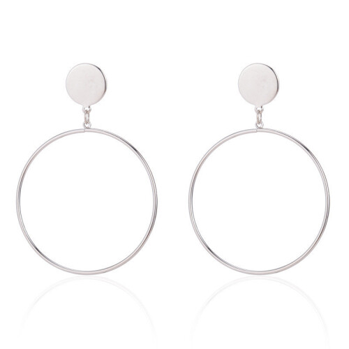 (Silver) Womens Stylish Alloy Hoop Earrings Modern Geometric Statement Accessory Shape