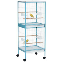 Gabbia per uccelli a 2 livelli con ruote, vassoi rimovibili, sportelli, mangiatoie, posatoi, 51,5x50x140 cm