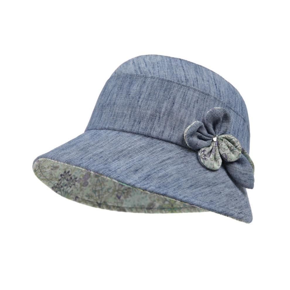 (Blue) New Wide Brim Bucket Hat Flower Design Foldable Sun Hat Breathable Fabric Wide Brim Hat Sun Protection-image