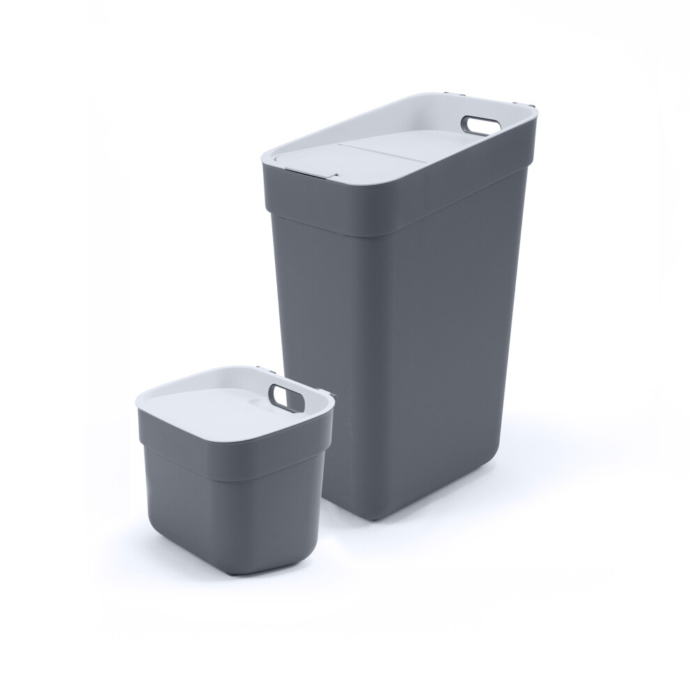 Curver Ready To Collect Recycling Lift Top Bin Bundle, 1 X 5L 1 X 30L, Dark/Grey