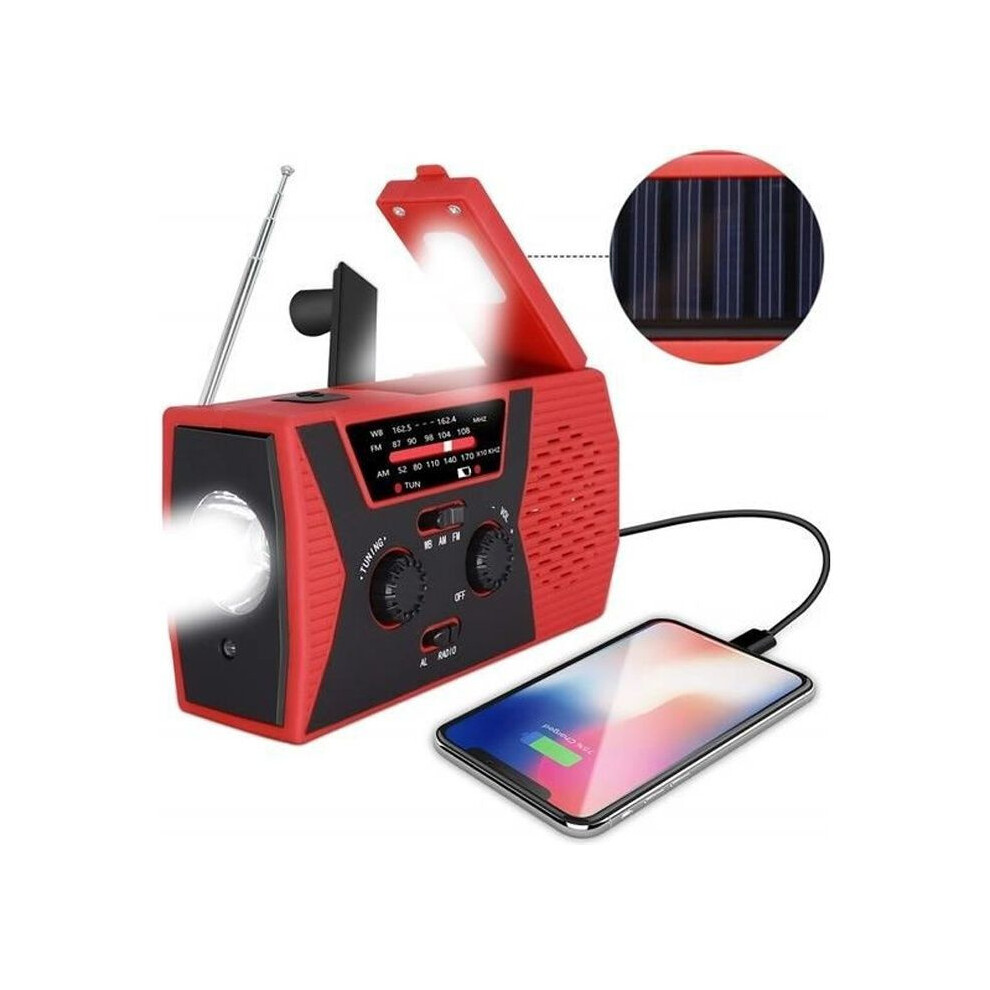 Portable Hand-Crank Solar Emergency Radio + Led Flash + Reading + 2000Mah Power Bank Light 6485316061398
