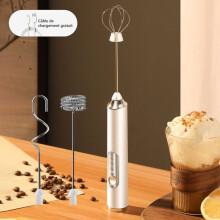 Elektrischer Milchaufschäumer, 3 Geschwindigkeitsstufen, USB-aufladbar, mit Ständer und 3 Spiralaufsätzen, für Kaffee, Sahne und Eiweiß