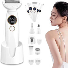 5-in-1 damesscheerapparaat 2025, IPX7 waterdicht, bikin trimmer met USB-oplader en display, voor bikinilijn, benen, oksels en neus.