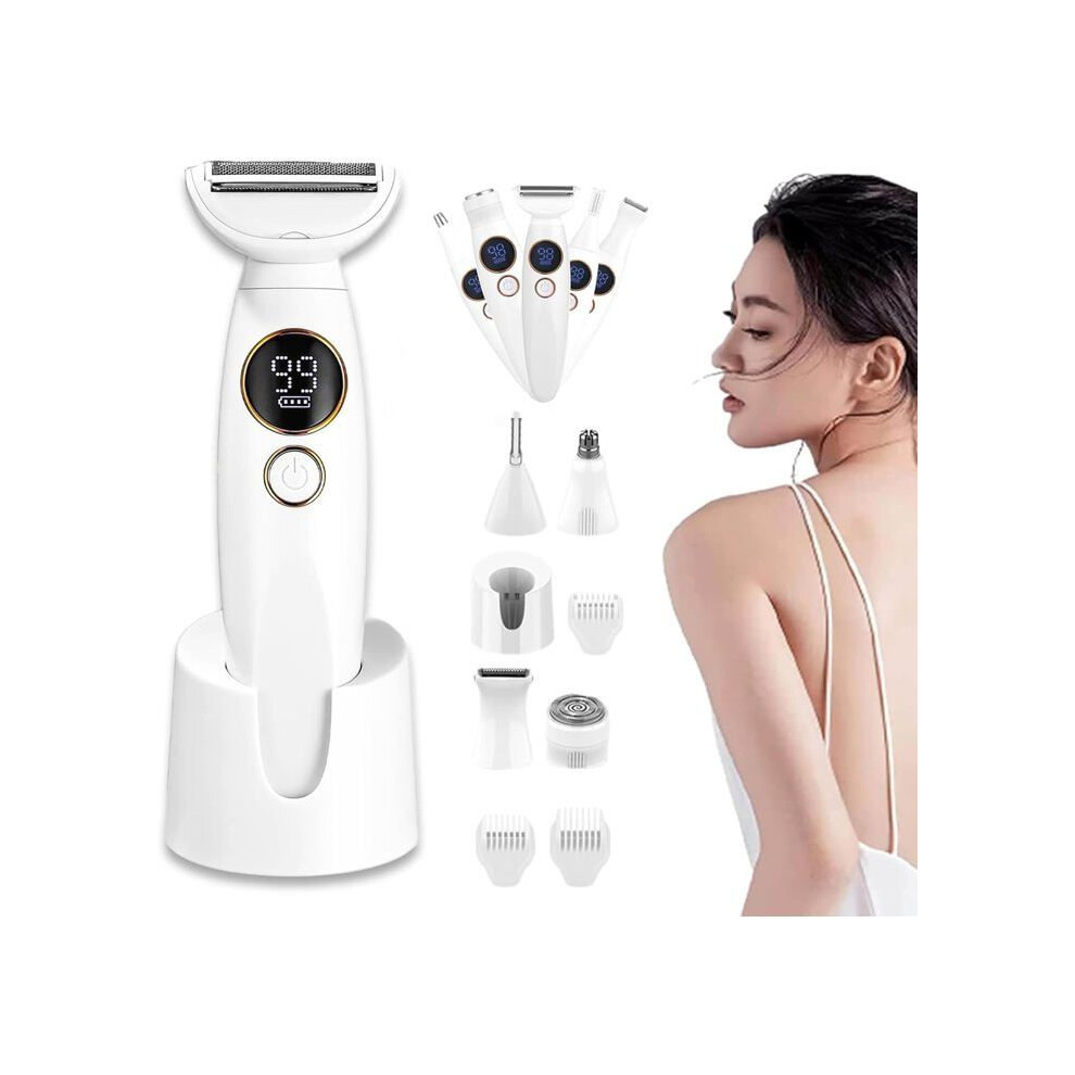 5-in-1 Women's Shaver 2025, IPX7 Waterproof, Bikini Trimmer with USB Charger and Display, for Bikini Line, Legs, Underarms, and Nose