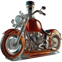 Whiskykaraf in de vorm van een motorfiets, glazen whiskyfles in de vorm van een motorfiets, vintage whiskykaraf in de vorm van een moto