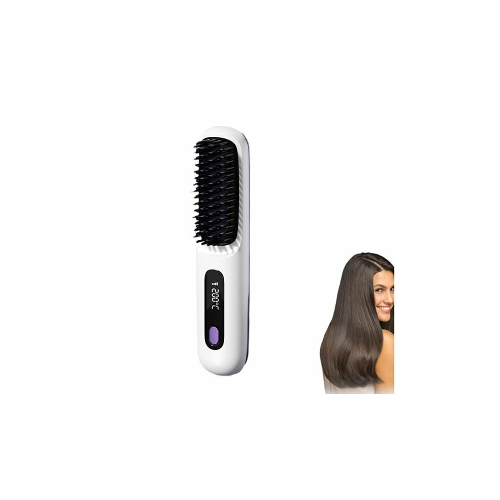 White Straightening Brush - Electric Heated Comb - Cordless - Portable