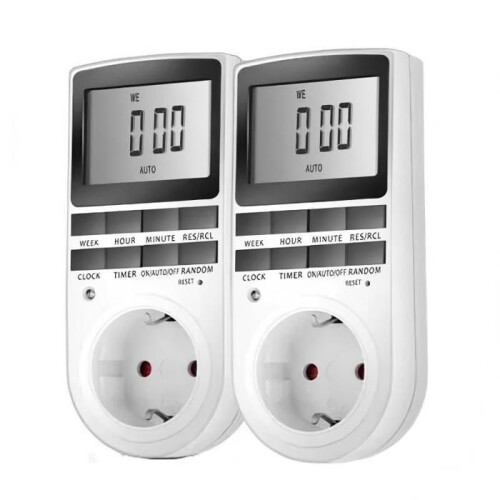 Programmierbarer digitaler Stecker mit Tagestimer, LCD-Bildschirm und Zufallsmodus (2er-Pack)