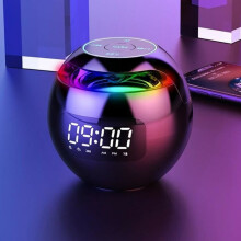 Nero - Sveglia digitale a LED, radio TF-FM, Bluetooth, altoparlante rotondo, luce notturna colorata, riproduzione musicale