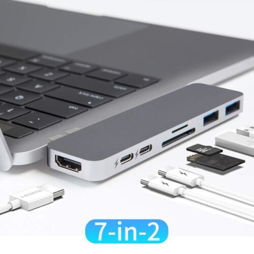 USB-C-hub - LAMZIEN - 7-in-2 - HDMI - USB-C PD - Thunderbolt 3