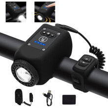Elektronische Fahrradhupe mit Licht, Mini-Fahrradklingel mit 6 Tönen, USB-C-aufladbarer Scheinwerfer, Lautstärkeregler QIEDOVIEY