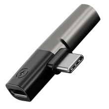 Adaptateur USB-C vers prise jack 3,5 mm - 2 en 1 - Chargement + lecture audio 24 bits/96 kHz - Angle de 90 - Compatible iPhone/Galaxy
