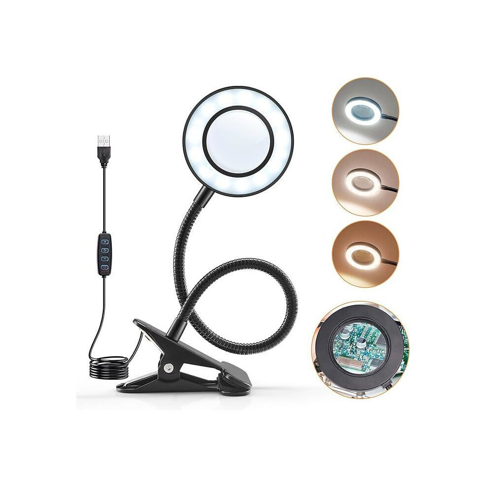 10X Magnifying Lamp LED Desk Lamp, 3 Colors, 10 Brightness Levels, 360 Flexible, Portable Desk Lamp with Magnifying Clip