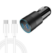 Autolader - Dual PD 40W - 2 x USB-C - 1m USB-C-kabel - 12–24V (iPhone/iPad/Samsung)