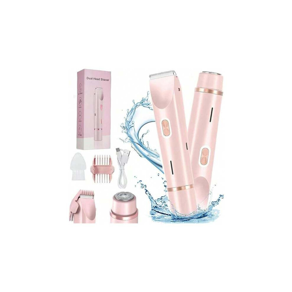 2-in-1 Electric Shaver for Women with Dual Heads, IPX7 Waterproof Bikini Trimmer, Rechargeable for Body, Face and Sensitive Areas