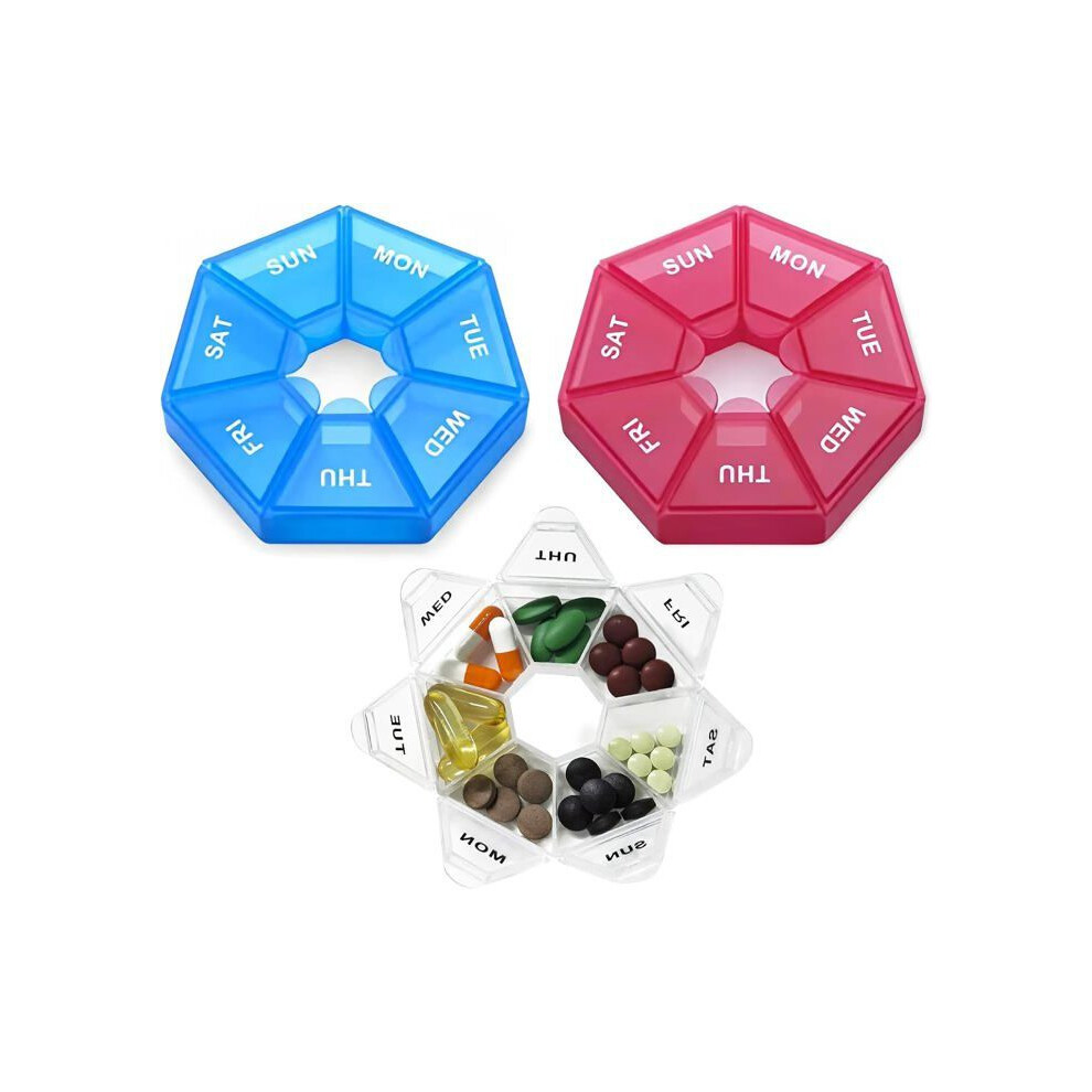 4-Piece Weekly Pill Organizer for 7 Days of Medication, Mini Travel Pill Organizer, Portable Weekly Pill Organizer, 7-Day Medication Bo