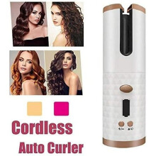 Fer à friser automatique, fer à friser sans fil, fer à friser portable avec écran LED et minuterie, 6 réglages de température.